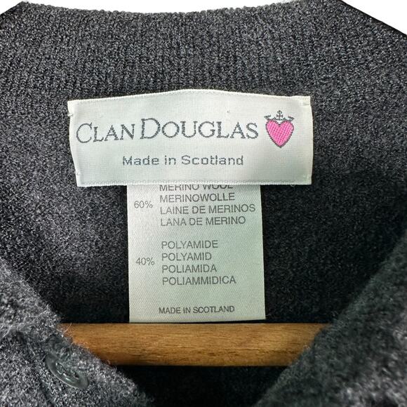 Clan Douglas Made in Scotland 60% Merino Wool 1/4 Button Sweater Mens Large Gray - Picture 4 of 8